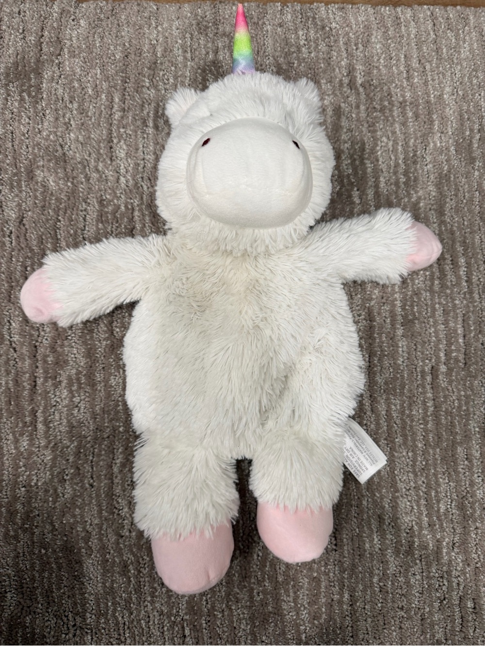Warmie White Plush Unicorn Stuffed Animal with Pink Hooves